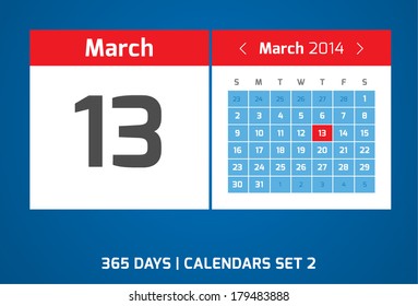 13 March vector calendar 2014, Set 2