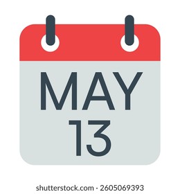 13 May Calendar Icon, Isolated Vector Calendar Icon.