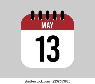 13 May calendar icon. Red calendar page vector for May days and weeks