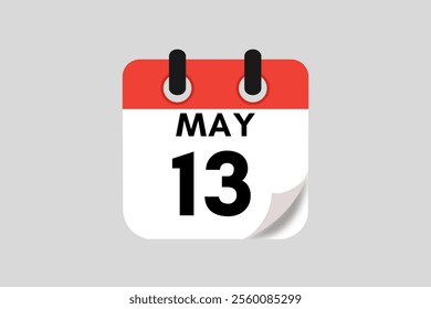 13 May calendar icon text page monthly web design on red, white, black and ash background vector, icon, or illustration with the month of May 13