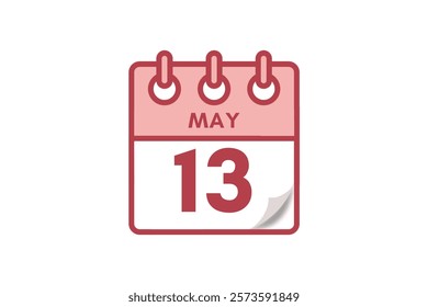 13 May month single day vector, illustration, calendar with maroon, rose and white color background calendar May 13