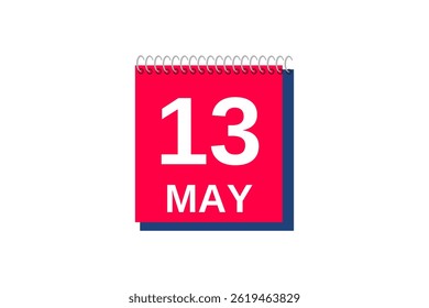 13 may month single day vector, illustration, calendar with red, blue and white color background calendar icon of may 13