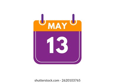 13 may month single day vector, illustration, calendar with orange, purple, ash and white color background calendar icon of may 13