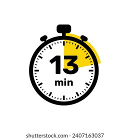 Diseño de fondo blanco del icono de reloj analógico de 13 minutos.