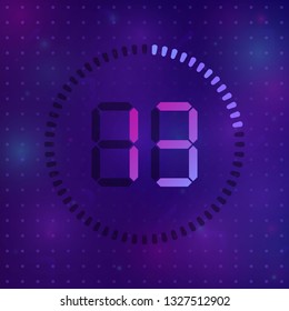 The 13 minutes, stopwatch vector icon, digital timer. Vector digital count down circle board with circle time pie diagram. Watch outline style design, designed for web and app.