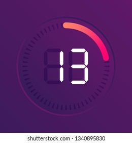 The 13 minutes, stopwatch vector icon, digital timer. Vector digital count down circle board with circle time pie diagram. Watch outline style design, designed for web and app.