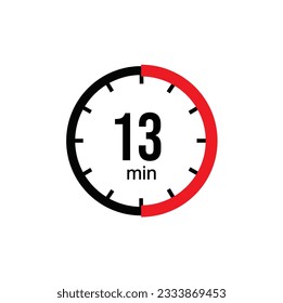 The 13 minutes, stopwatch vector icon. Stopwatch icon in flat style on a white background. Vector stock illustration.