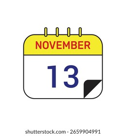 13 de noviembre Calendario Icono Diseño de Ilustración vectorial