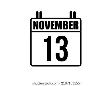 13 November calendar. Simple calendar page for the month of November. Black vector on white background.