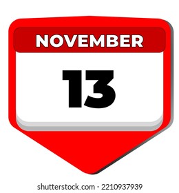 13 November vector icon calendar day. 13 date of November. Thirteenth day of November. 13th date number. 13 day calendar. Thirteen date. World Kindness. Vector illustration