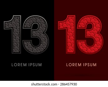 13 Number, Abstract Font, Text, Typography, concept luxury hot and dark, red and black, pattern, graphic vector.
