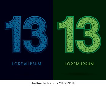 13 Number, Abstract Font, Text, Typography, concept luxury natural blue and green, pattern, graphic vector
