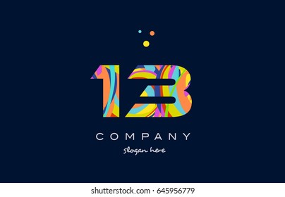 13 number digit numeral logo. colored colorful rainbow acrylic modern creative vector icon design template.