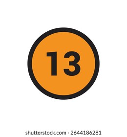 13 Number icon vector Orange Circle with Black design