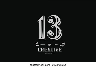 13 number logo icon with black and white colors. Creative vintage template for business and company