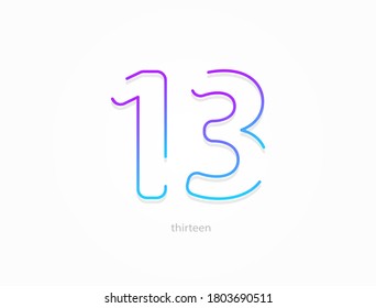 13 números, alfabeto moderno de fuente gradiente. Diseño moderno y dinámico de estilo creativo. Para logotipo, etiqueta de marca, elementos de diseño, aplicación y más. Ilustración vectorial aislada