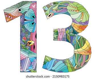 13 number vintage font. Engraving design. Vector illustration.