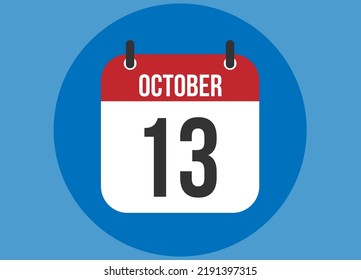 13. Oktober blauer Kalendervektor. Kalender Oktober mit Kreis im Hintergrund klar.