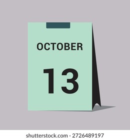 Icono de fecha de calendario de 13 de octubre Ilustración vectorial mínima de calendario de escritorio