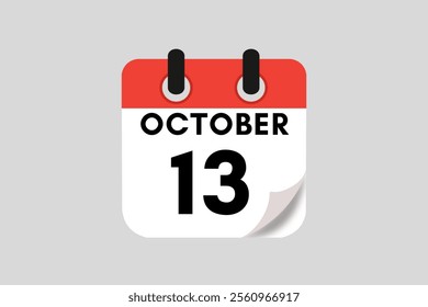 13 October calendar icon text page monthly web design on red, white, black and ash background vector, icon, or illustration with the month of October 13