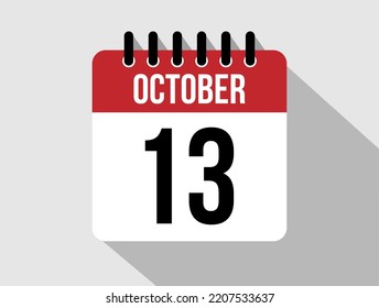 13 October calendar vector icon. Red october date for the days of the month