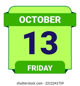 13. Oktober, Freitag. Datumsvorlage. Nützliches Design für Kalender- oder Veranstaltungswerbung. EPS10 Datei, Vektorgrafik. Einzeln auf weißem Hintergrund.