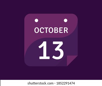 13 de octubre, 13 de octubre Icono Ilustración vectorial de calendario de un solo día