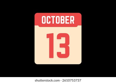 13 October icon text page monthly web design on coral, white, tangerine and black background vector, icon, or illustration with the month of October 13