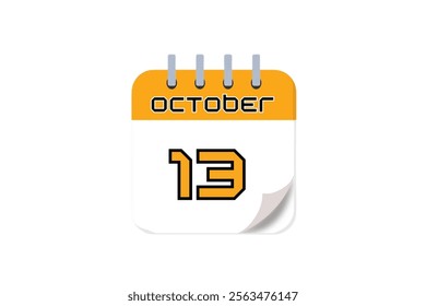 13 October month single day vector, illustration, calendar with yellow, black and white color background calendar October 13