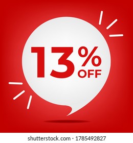 13% off. Banner with thirteen percent discount. White bubble on a red background vector.