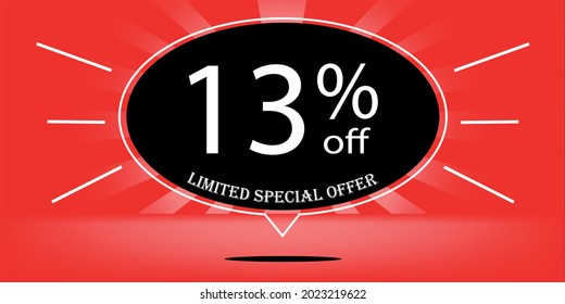 13% off black balloon and red, for limited special offer, red banner for special offers of promotions