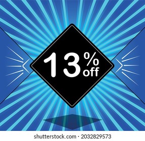 13 % Rabatt. Blue Banner - schwarzer Ballon für große Umsätze.