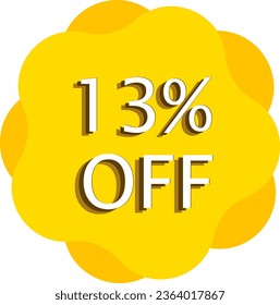 13% Off Discount Yellow Vector and Illustration Art in White Background