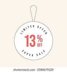 13% OFF flat design of label. Super Sale thirteen percent off. Sticker illustration limited offer. Vector illustration.