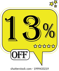 13% off Floating yellow balloon for promotional offers and discounts.