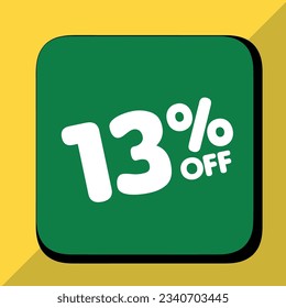13% off per cent, percentage number in a colored circle, promotion, big sale, colorful background