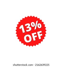 13% off with red sticker design. online discount template	