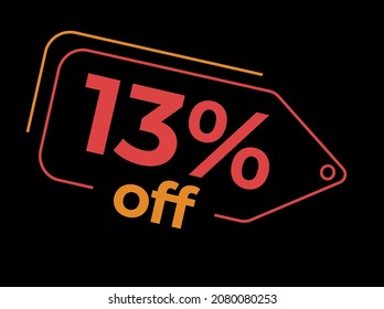 13% off. Sale and discount labels. Discount price icon. %Off. percent sales. Vector Illustration. Image for sale, image for promotion. Image for discount. Black and red. Red and yellow. Label for sale