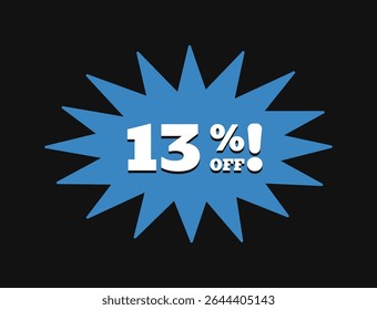 13% DE DESCONTO. Treze por cento fora da venda. Sinal de preço de oferta de desconto. Tipografia no estilo moderno retro dos anos 90. Ilustração vetorial.