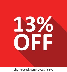 13% off white text on a red background