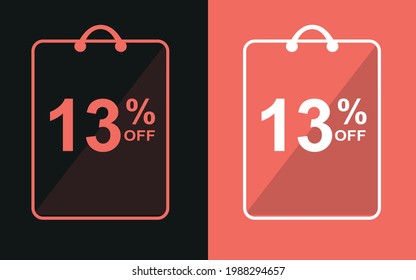 13% off.Sale banner with thirteen percent off in a black and orange bag for store offers.


