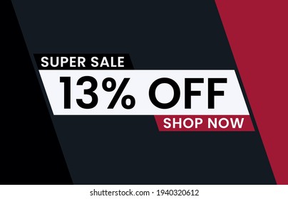 13 percent Discount sale modern banner vector illustration, Super sale 13% off shop now