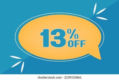 13% de descuento. Dicount para grandes ventas. Balón amarillo y fondo azul.