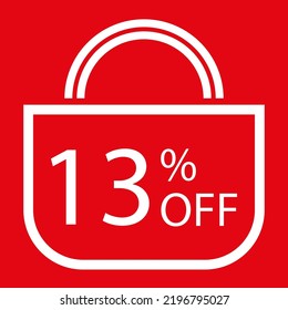 13 percent off. Red banner with shopping bag illustration. 