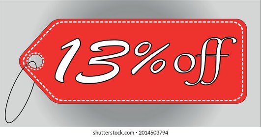 13 percent off red tag. 13 percent discount tag for offers and promotions