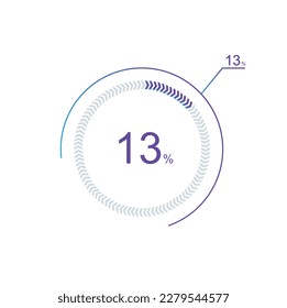 13% percentage infographic circle icons,13 percents pie chart infographic elements for Illustration, business, web design.