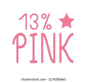 13 % Pink Sign and label vector and illustration art with fantastic font and pink color combination in white background