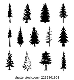 13 professional pine trees silhouette