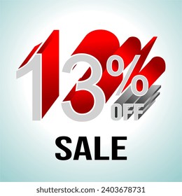 13% Promotional Discount Lettering in Gray Colors and Shadow with Red Extrusion Effect with Two Colors on Background