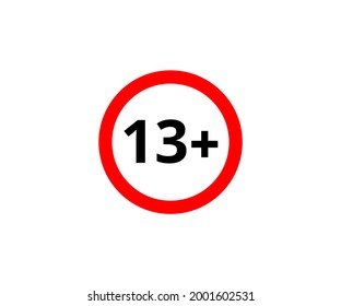 13+ restriction flat sign isolated on white background. 13 plus Age limit symbols